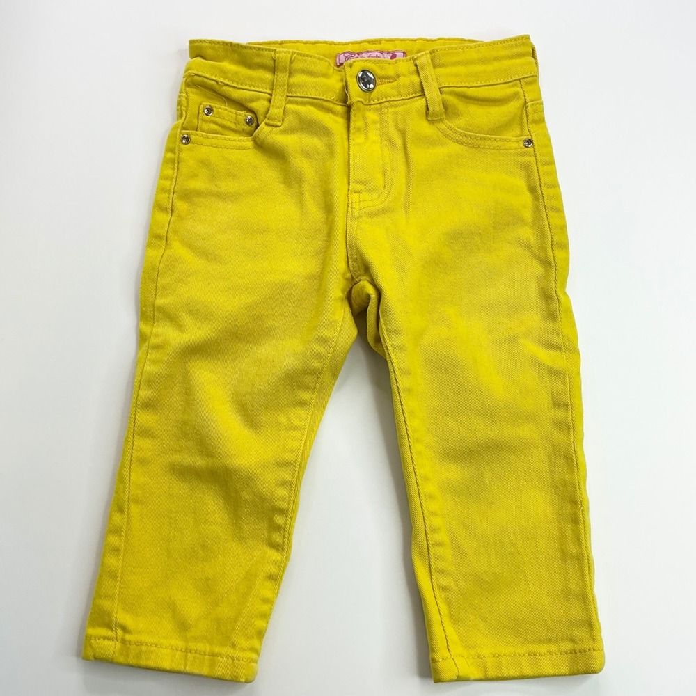 Cutie Fashion Yellow Denim Pants Kids Size 6 Rhinestone Embellished Stretch